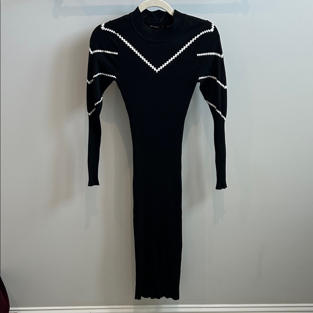 Karen Millen Black Long Sleeve Dress with White Accents